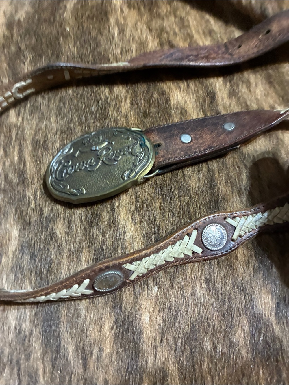 Crown Royal vintage Buckle with Circle Y concho belt in size 38